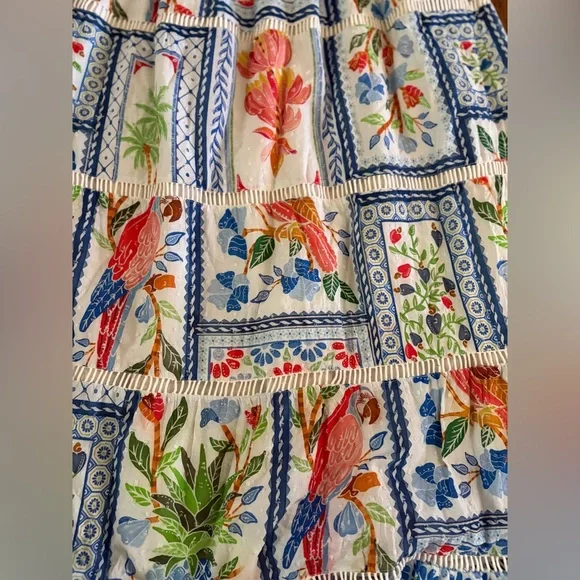 FARM Rio Tropical Tiles Smocked Maxi Dress Boho Floral Size M - Picture 9 of 12